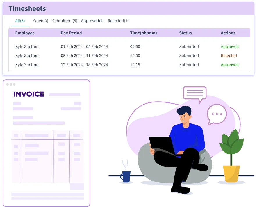 Auto-generated timesheets for quick review, approval, and smooth client billing