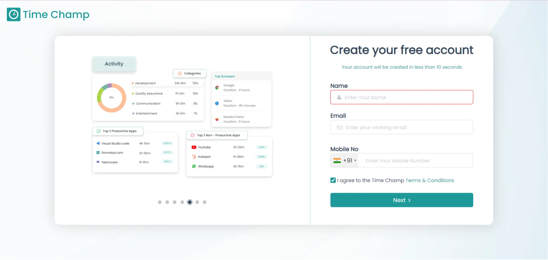 Sign up and set up your Time Champ workspace quickly and easily