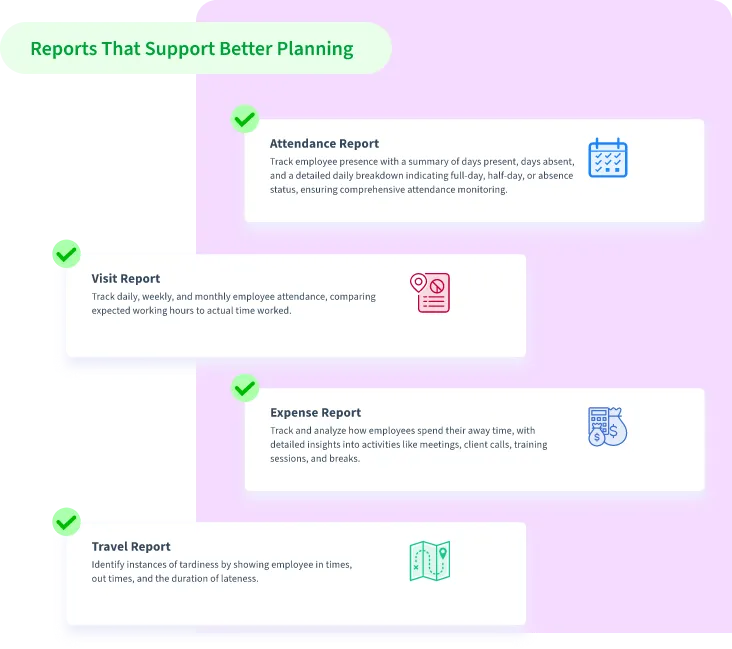 All-in-one report view for attendance, travel, time, and expenses to support smart planning